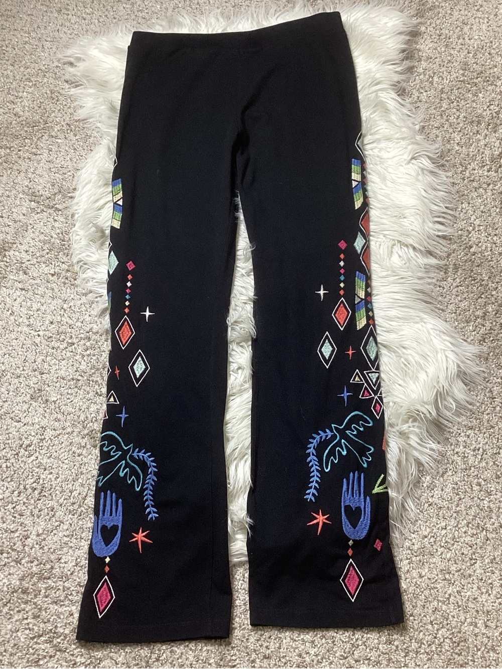 Johnny Was Millie Baby Boot Legging Black Pants Embroidered Med